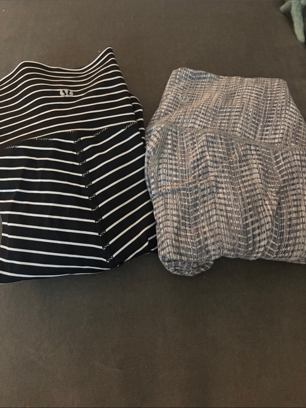 NWOT 2 lululemon pants! Black & White Striped & Heathered Gray Leggings Duo